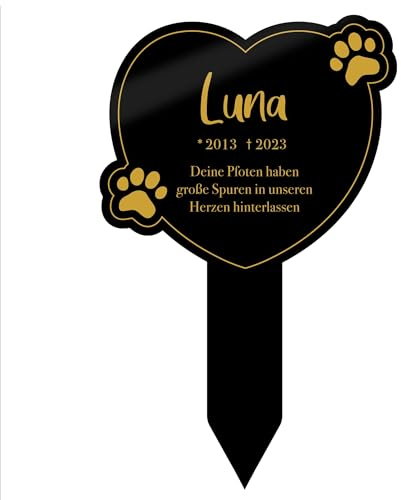 Gedenktafel für Katzen, Schwarzner Grabschmuck, Tiergrab Grabstecker, Erinnerungstafel mit Name und Lebensdauer, Grabkreuz mit Gravur, Andenken an verstorbene Katze, Grabgesteck in Herzform