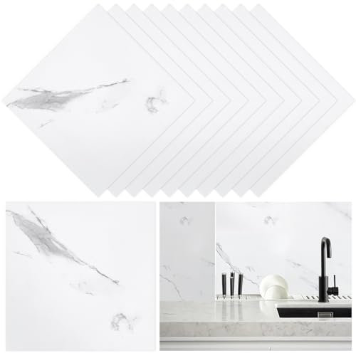 10 Sheets Vinyl Floor Tiles Stickers Self Adhesive Floor Sticker Kitchen Waterproof Marble Grey White Vinyl Flooring Peel and Stick Flooring Tiles for Living Room 30x30cm