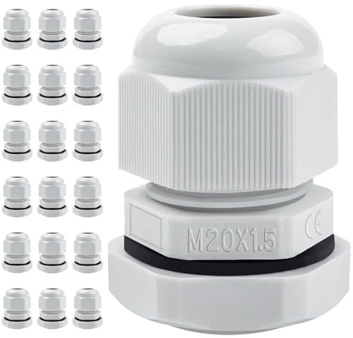 Caianwin IP68 - Set di 20 passacavi per cavi M20, impermeabile, per scatola di derivazione, scatola di distribuzione, scatola dei fusibili, scatola di distribuzione