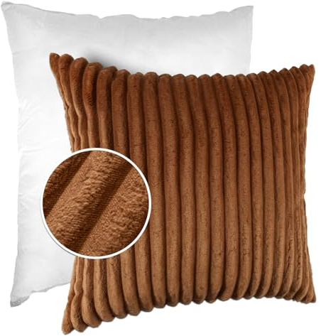 Dekokissen Kissenbezug Sofakissen Pillow Plüsch Kuschelkissen Zierkissen Cord Kissen Couchkissen Kord Kissenhülle ultraweich gestreift Lilli 50x50cm mit Füllung Fuchsrot