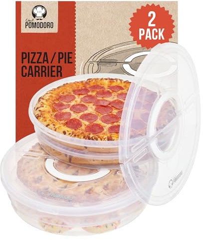 Chef Pomodoro Contenitore per torte da 30,5 cm con coperchio e divisore, confezione da 2 contenitori riutilizzabili per pizza, espandibili con manico, contenitore per pizza, contenitore per pizza per