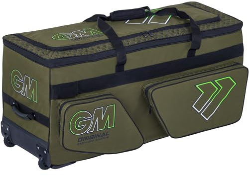 Gunn & Moore GM Cricket Bag Holdall | Original Easi-Load Wheelie | All-Terrain Wheels | Two Full Size Bat Pockets | DVO Dynamic Volume 136-162 litres | Tough 600 Denier Polyester | Khaki Apollo Green