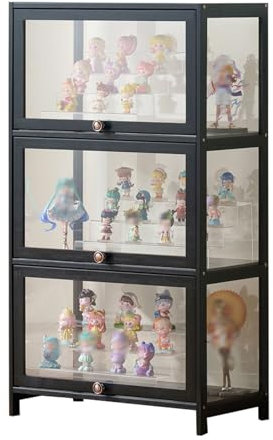 errtsdb 60x33x106cm glasvitrine, 3 Schicht vitrinenschrank vitrine, sammlervitrine vitrinenschrank Wohnzimmer Vitrinenschrank Stehend für Sammlerstücke, Bücher, Schwarz/Von Allen Seiten transparent