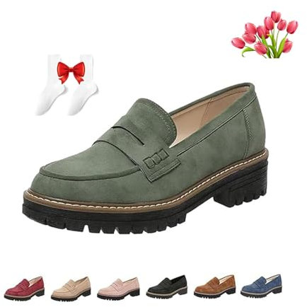 POIOZXD Orthoture-orthopädische Plateau-Loafers, orthopädische Damen-Schuhe, bequeme Schlupfschuhe, Wanderschuh (Grün, 39 EU)