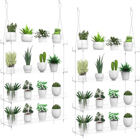 Hängende transparente Pflanzenregale für Fenster, Acrylfenster, Wandpflanzenständer, Regal für Küche, Innengärten, Blumen, Sukkulenten, Kräuter, Sämlinge und Töpfe, 40,6 cm pro Ebene, 2 Stück