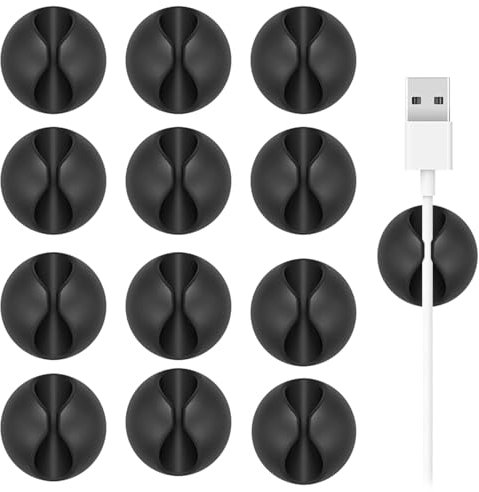 Kabelhalter Kabelclips, 12 Stück Kabel Organizer - Kabelklemmen Selbstklebend Kabel-Clips, Kabel-Organizer Kabelorganizer für Schreibtisch, Kabelmanagement für Netzkabel (Schwarz)
