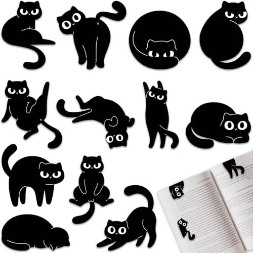 12 Stück Lesezeichen Magnetisch, Tixlux Magnet Lesezeichen im Katzen-Stil für Kinder, Lehrer, Studenten, Buchliebhaber, Katzenfans