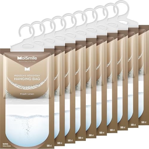 Moisture Absorbers Bag, Hanging Closet Dehumidifier Bags for Car, Bathrooms, Humidity Packs with Linen Fragrance, 9.8OZ, 10 Pack