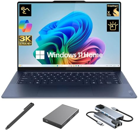 Lenovo Yoga Slim 7X 3K OLED Touchscreen Laptop, 14.5 pollici 1000 nits Display, Snapdragon X Elite 12-Core NPU Copilot+ PC, 16GB RAM, 2TB SSD + 500GB Portable Drive, WiFi 7, retroilluminato, penna