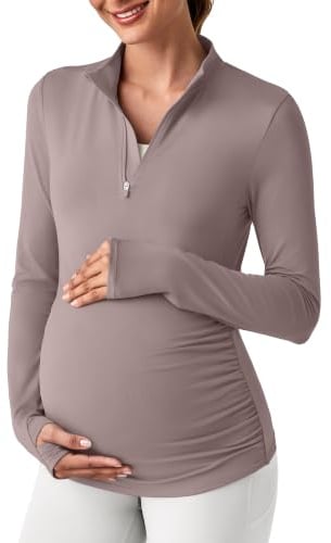 G4Free Maternity Shirts Long Sleeve Pregnancy Clothes Ruched,Gray Lilac,M
