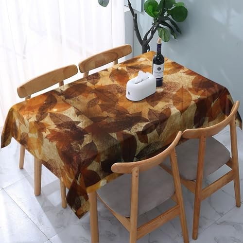 Braun Beige Gold Blätter Herbst Leinen, Tischdecke, wasserdichte, staubdichte und knitterfreie Tischtuch - 90 x 140 cm