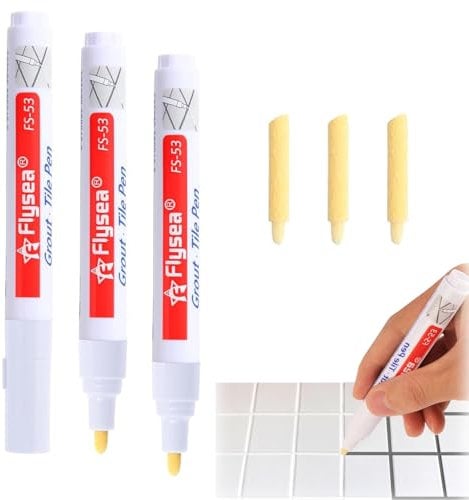 Blanchisseur Joint de Carrelage, Stylo à Joint Carralage, Stylo de Restauration, Blanc 140Mm 3 Pièces Imperméable pour Restauration Coulis Mur Sol Cuisine et Salle de Bain Protection Longue Durée