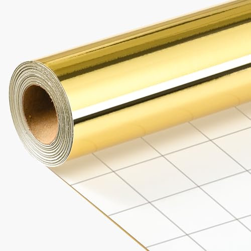 Wikadlik Goldfarbenes Geschenkpapier – Metallic-Gold, einfarbig, mit Schnittlinien, Geschenkpapier für Geburtstag, Jahrestag, Weihnachten, Babyparty, 43 cm x 10 m, Mini-Rolle