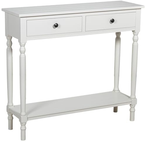 DRW Consola Mueble Mesa de Entrada con 2 cajones de Madera en Blanco Roto 90x28x81cm