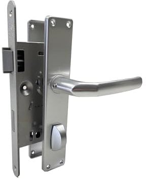 Heunert WC-Tür-Schloss Set 20x235 silber abgerundet DIN Links mit Griffen und Blenden F1