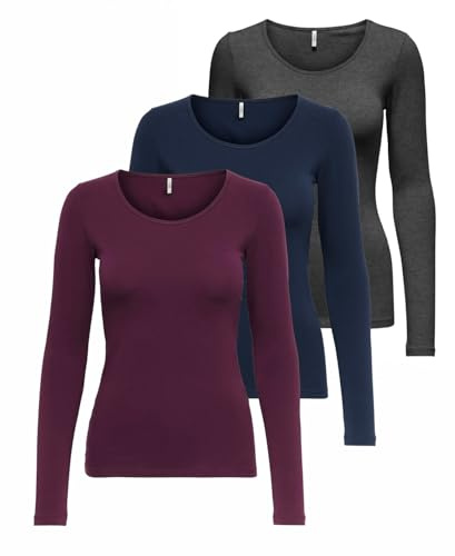 ONLY Damen Langarm-Shirt Onllive Love XS S M L XL Schwarz Weiss Rundhals