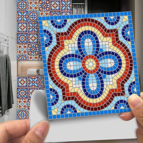 Piastrelle Adesive Cucina E Bagno Geometria Blu Impermeabile Pannelli Decorativi Per Pareti Piastrelle Mattonelle Adesive PVC Paraschizzi Cucina Adesivo Facile Da Applicare 10 PC(10x10cm)