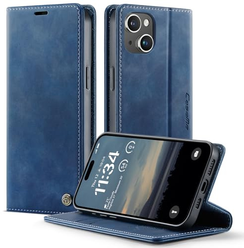 owlhold iPhone 13 Mini hülle klapphülle Premium PU Leder, RFID Schutzhülle, Faltbare Ständer, Handytasche Lederhülle Kartenfach Standfunktion Handyhülle iPhone 13 Mini - Blau