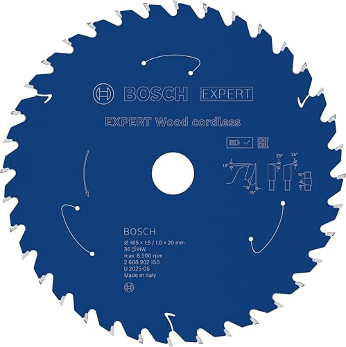 Bosch 1x Expert Wood Cordless Circular Saw Blade for Handheld Circular Saw | for Softwood, Hardwood, Ø 165 mm, Professional Accessory Hand-Held Cordless Circular Saws