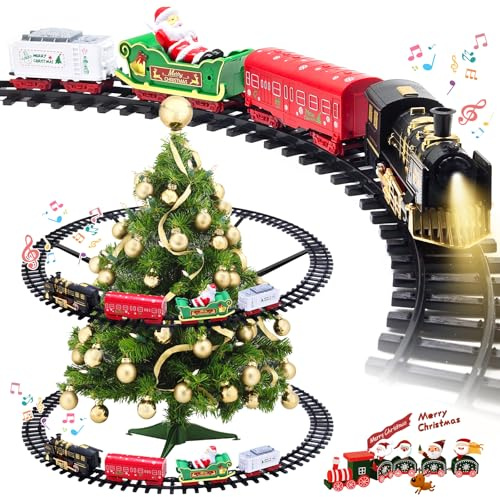 IWTBNOA Weihnachtsbaum Zug, Elektrisches Zug Set, Eisenbahn im Weihnachtsbaum Kinder, Weihnachtszug um den Baum mit Licht & Sound, Electric Christmas Tree Train Weihnachts Neujahr Geschenk