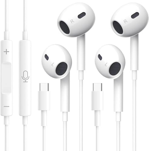 2 Pack Cuffie USB C per iPhone 17/16/15,Hi-Fi Stereo Auricolari con Filo USB C on Microfono, Controllo del Volume e Suono Puro Compatibile per Samsung Galaxy S25/S24/S23/S22 A53 A33,Huawei P70/60/50