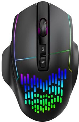 Luocute Souris de Jeu sans Fil RVB, Boutons Silencieux, Batterie 500 MAh, éclairage RVB Longue Durée, 7 Boutons 1000 1200 1600 DPI, avec Modes BT 2,4 G, pour PC Portable Mac Gaming