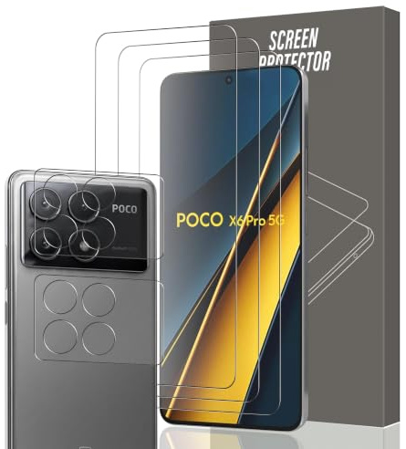 Gelaasso 5 Piezas Protector de Pantalla para Xiaomi Poco X6 Pro 5G, Cristal Templado y Protector de Cámara, 9H Anti-Arañazos, Apto para Fundas, HD Claro, Fácil Instalación