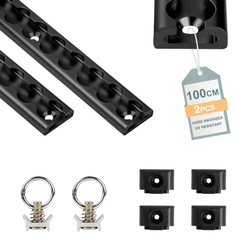 EXLECO 2pcs 1m Hart Eloxieren Alu Airlineschiene Set, UV-Schutz, Schwarz | Airline Schiene Eckig, Ladungssicherung Zurrschienen mit Endkappen & Airline Fitting, Zubehör für Anhänger Wohnmobil LKW