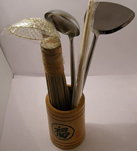 Set d'ustensiles pour wok - inox / cuivre / bambou de qualité supérieure