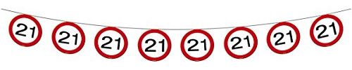 Wimpelkette Girlande Verkehrsschild Zahl 21 Geburtstag Deko Party