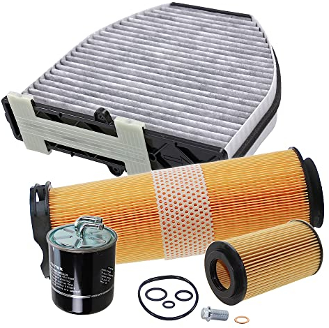 BESTPRICE Inspektionspaket Filterset mit 1x Ölfilter, 1x Luftfilter, 1x Innenraumfilter (Aktivkohle), 1x Kraftstofffilter, Kompatibel mit MERCEDES-BENZ C-Klasse (W204), C-Klasse T-Model (S204)