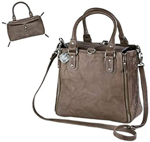Bull+Hunt Damen Tasche Beige Reißverschluss Falttasche Jackie Leder 10.63 x 9.84 x 5.91 inches Retro Hobo Minimalistisch