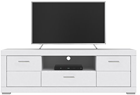 FORTE Snow TV-Unterschrank mit 2 Türen, 1 Schubladen, Holzwerkstoff, Weiß matt, 196 x 52.1 x 64 cm