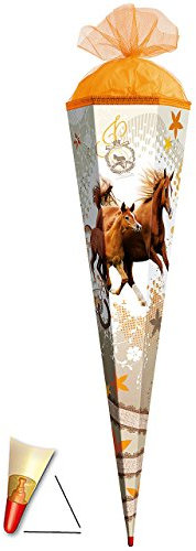 Schultüte - Pferdeglück - 70 cm - mit Holzspitze/Filzabschluß - Zuckertüte Roth - für Mädchen & Jungen - Pferde - Stute Fohlen Reiten - Tiere