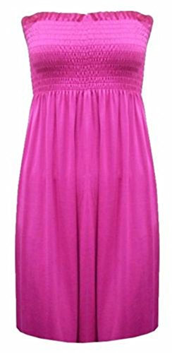 Vestido de verano corto sin tirantes Negro fucsia 48-50 / XXL