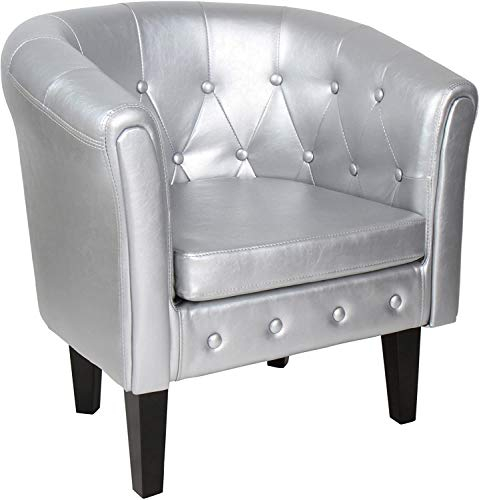 MIADOMODO® Chesterfield Sessel - aus Holz und Kunstleder, mit Kupfernieten und Rautenmuster, Farbwahl, 1er oder 2er - Loungesessel, Clubsessel, Armsessel, Cocktailsessel, Wohnzimmer Möbel (Silber,1er)