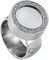 Quiges Silber Edelstahl Ring mit Zirkonia 12mm Mini Coin Halter Wechselring und Austauschbar Weißes Katzenauge Stein in Größe 20mm