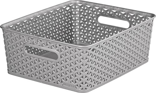 CURVER | Rattan Look Stackable Storage M - My Style, Silver, Storage Others, 35.5x29.7x13.5cm