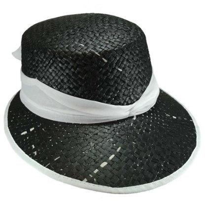 Harrys-Collection Damenhut Strohhut Sommerhut oval mit Chiffonband, schwarz