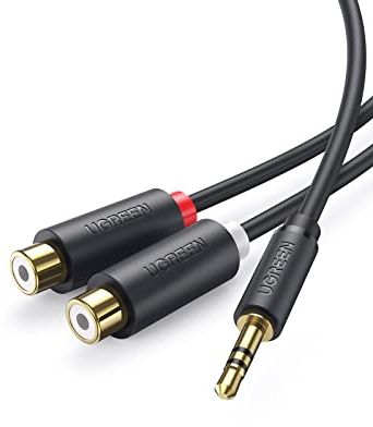 UGREEN Câble RCA Jack Audio Stéréo Cordon Jack 3.5mm Mâle vers 2 RCA Femelles pour TV PC Smartphone Ampli Chaîne HiFi Barre de Son Home Cinéma Enceinte 20 CM