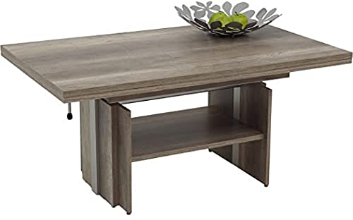 Hela Tische, Couchtisch Wohnzimmertisch Jerome, Holzwerkstoff melaminbeschichtet, Wildeiche, ausziehbar 110-177cm, höhenverstellbar mit Lift 53-69cm