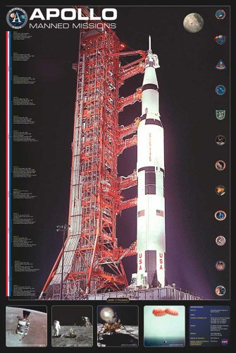 Educational - Bildung Raumschiff- Apollo Manned Missions Bildungsposter Plakat Druck - Maxiposter Version in Englisch - Grösse 61x91,5 cm + 1 Ü-Poster der Grösse 61x91,5cm