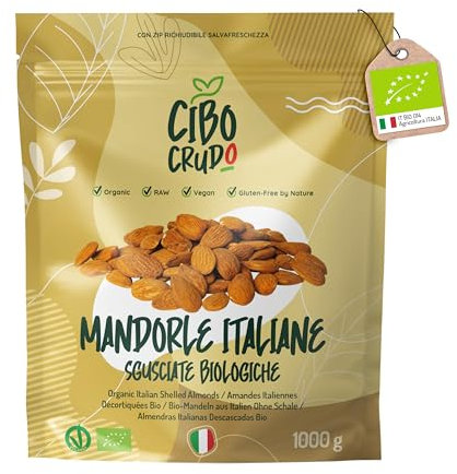 Mandorle Sgusciate Biologiche Italiane Origine Sicilia - 1Kg. Mandorle Pelate non Tostate ed Essiccate al Sole. Mandorle Siciliane Secche Senza Guscio.