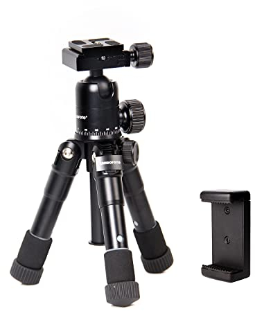 CAMBOFOTO Compact Desk Mini Tripod, Aluminum Portable Small Tripod with 360° Ball Head, 1/4 Screw Quick Release Plate, Phone Holder for DSLR/SLR Camera, Smartphone, Load up to 3kg, Weight 0.74kg
