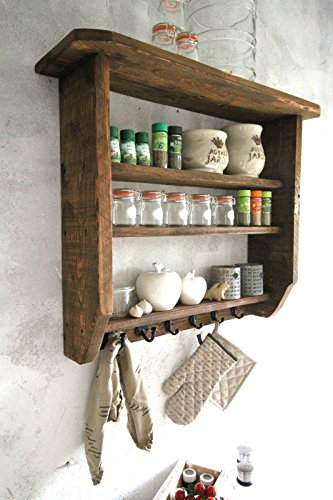 Dekorie Holz Küchenregal für Gewürzte Shabby Vintage fertig montiert (Braun)
