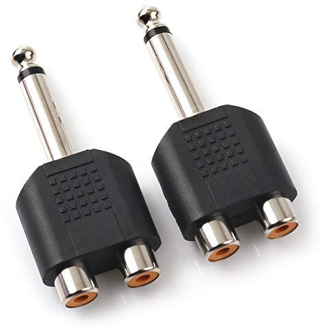 NANYI 1/4Inch 6.35mm Male to 2 RCA Female Audio Heads, 1/4Inch M to 2 RCA F Stereo Interconnect Audio Adapter, 2Pack