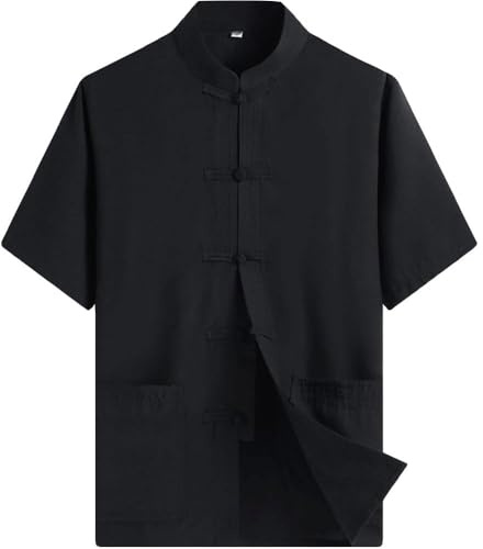ZooBoo Chinese Clothing Tang Suit - Kung Fu Short Sleeve Shirt for Men (XL, Black)