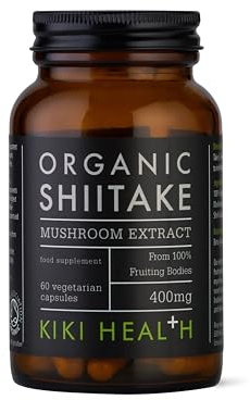 KIKI Health - Organic Shiitake, Full-Spectrum Mushroom Extract - Standardised to 50% Polysaccharides - Made from 100% Fruiting Bodies - Natural Extract - 60 Veg Capsules