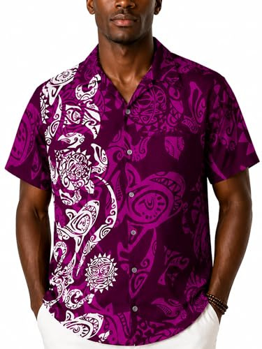 King Kameha Chemise hawaïenne Homme Manches Courtes – Chemise d’été Aloha avec imprimé da Maori, légère et Facile d’Entretien
