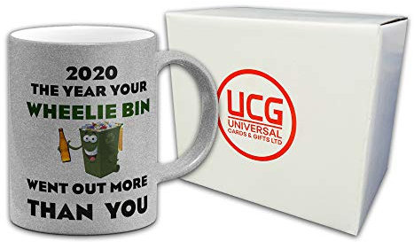 2020 The Year Your Wheelie Bin Went Out More Than You Funny Pearl Glitter Novelty Gift Mug - Silver